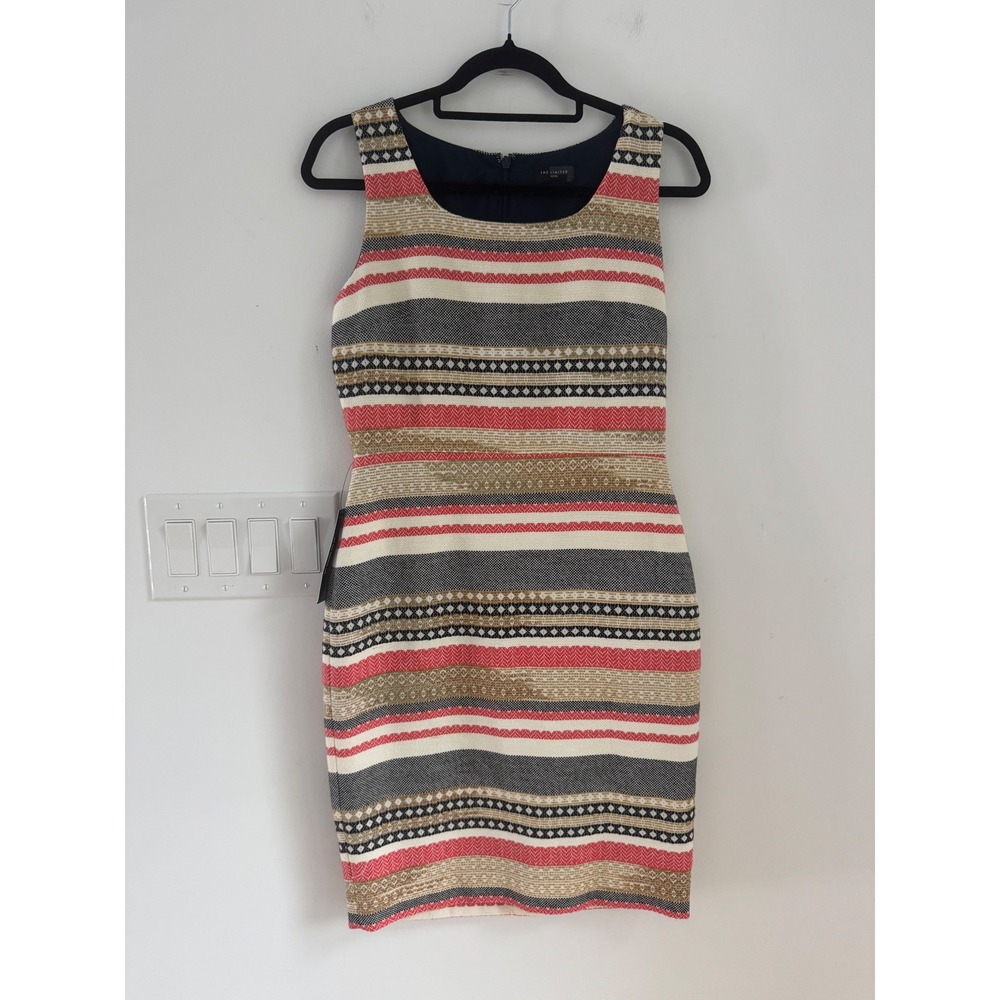 The Limited Petite Women 4P Striped Sheath Dress Multi Color Geometric NEW